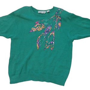 Women's Vintage Short Sleeve Andrea GayleGreen Sweater With Shoulder Pads size L